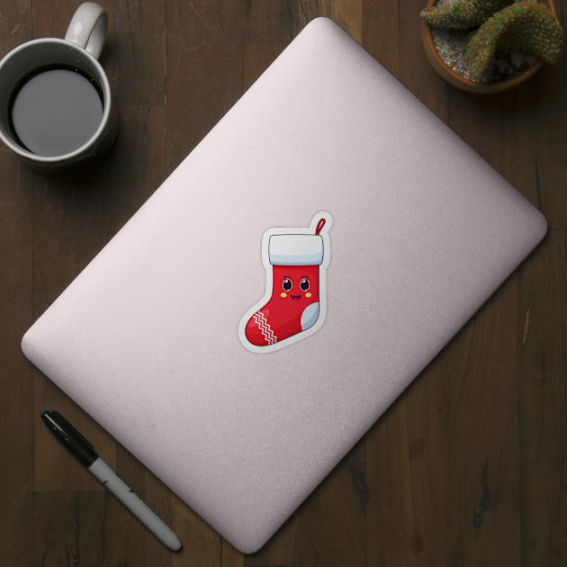 Cartoon Kawaii Santa Claus Sock with Cheerful Face by DmitryMayer